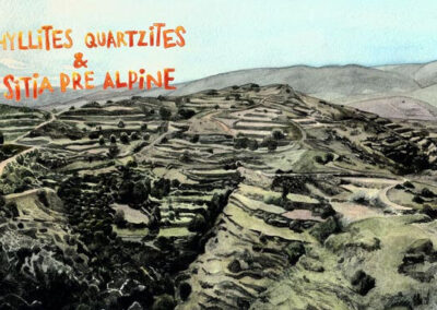 watercolor depicting a Phyllites Quartzites & Sitia pre Alpine landscape of Crete