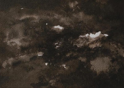 Sketchbook illustration of a dark sky landscape made with ink